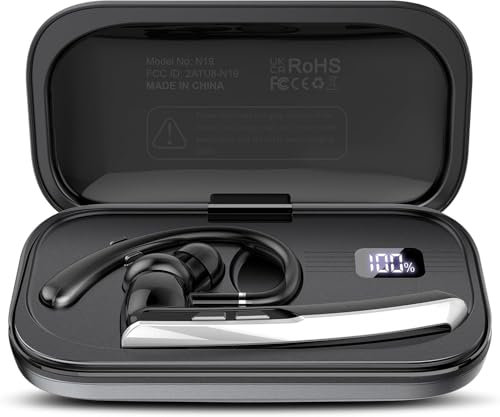 SKIUDCT V5.3 Bluetooth Headset, Kabellos Freisprech mit ENC Dual Mic, 120 Std Spielzeit In-Ear mit LED-Ladebox, Headset mit Mikrofon für Handy/Trucker Fahrer/Geschäft, Tiefschwarz