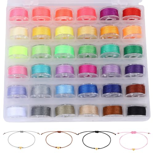 36 rollos de hilo de coser para máquina de coser, juego de hilo de coser de 0,55 mm x 10 m, hilo de bordar para máquina de bordar con caja para pulseras, collares, bisutería, manualidades (36 colores)