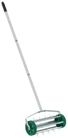 Crystals Manual Lawn Aerator Roller – Heavy Duty Grass Spikes Roller with 3-Piece Removable Metal Handle, Garden Rolling Tool for Lawn Aeration and Soil Maintenance, Outdoor Gardening Equipment, Green