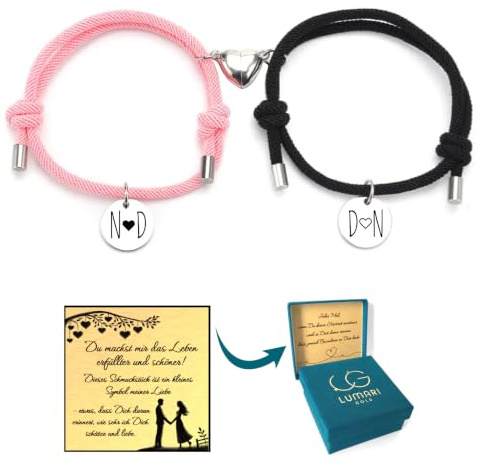 Lumari Gold Magnetiska partner-armband för par och vänner – justerbart 14–24 cm, rostfritt stål, allergivänligt och hållbart – present till män och kvinnor utan stängning, svart