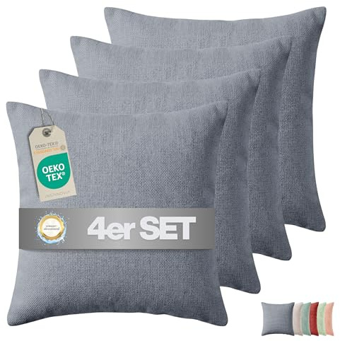 INSPINOVIA Outdoor Kissen mit Füllung | Wasserabweisende Gartenkissen | Indoor- & Outdoorkissen | 2er, 4er & 6er Sets | Dekokissen | Lounge Kissen | Sofakissen | 45 x 45cm (Grau, 4er Set)