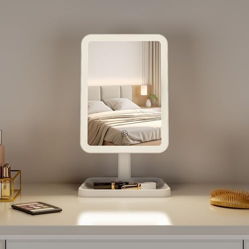 GASHIO Sminkspegel med 68 LED – 3 ljuslägen (varm, neutral, kall), peksensor, roterbar 360° USB-C-laddning, 1000 mAh batteri, sminkspegel trådlös