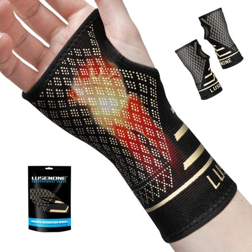 2 Pack Copper Wrist Supports for Carpal Tunnel, Wrist Brace for Women Men, Compression Wrist Support for Tendonitis, Arthritis, RSI, Sprains, Pain Relief, Sport, Gym, Left/Right Hand Brace, L