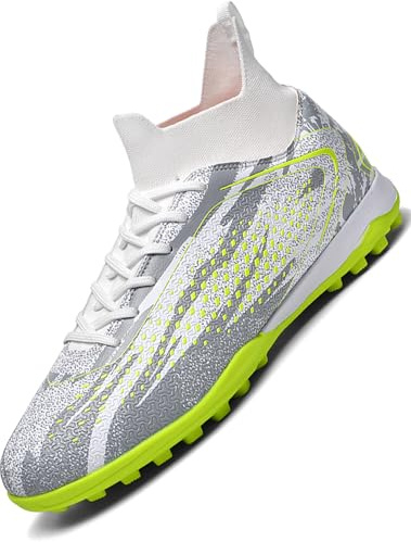 Donbest Chaussures de Football Garçon Crampons Enfant Chaussures de Futsal Fille Chaussures de Sport Antidérapants Adolescents,White,EU37