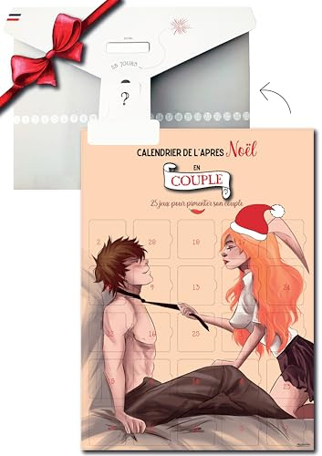 Calendrier de l'Après Noël en Couple | Format A3, 25 Défis Romantiques et Coquins | Papier Cartonné avec Chevalet | Pochette Cadeau Personnalisable Incluse | Cadeau Original pour Couple