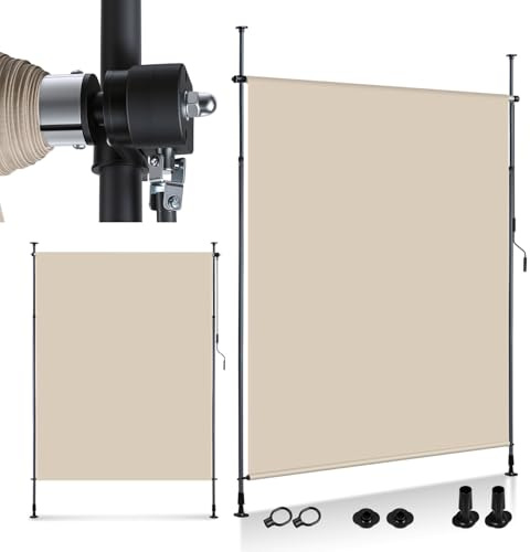 Daromigo Store vertical extérieur avec manivelle, sans perçage, 150 x 305 cm, brise-vue de balcon et protection contre le vent, pour jardin et terrasse, beige