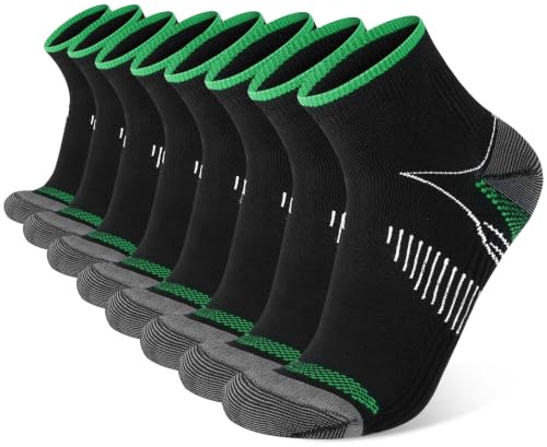 Fefod Calcetines de Cortos Hombre Mujer, 8 Pares Deportivos con Soporte el Arco, Calcetines Running Antiampollas para Trabajo, Corriendo y Viajando, L/XL(Verde)