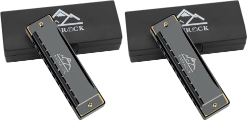 EastRock Harmonica 10 Holes 20 Tunes Blues Harmonica Key of C Mouth Organ for Beginner, Adults, Kids Gift with Case and Cleaning Cloth (Black) (Pack of 2)