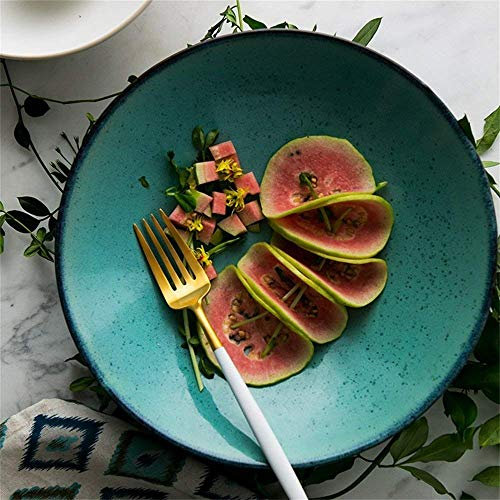 MKKSLR Grande Insalata di Frutta Scodella per Pasta Zuppa di Ramen Spuntino Ciotola da Portata Creativo Stoviglie in Ceramica Microonde Sicuro 9.2 Pollici Blu Verde