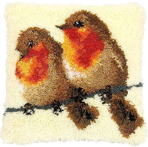Vögel Und Schwäne Knüpfkissen Knüpfhaken Knüpfset Kissen Zum Selber Knüpfen, Kissen Latch Hook Kit Für Kinder, Erwachsene Oder Anfänger,Two Robin Birds