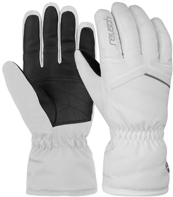 Reusch Women's Marisa Guaranteed Windproof, Extra Breathable and Warm Winter Gloves, Finger Gloves, Snow Gloves, Ski Gloves, Long Cuff, White/Silver, 6.5