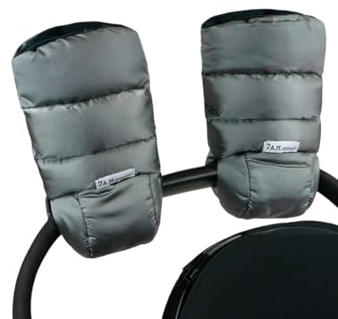 7AM Enfant Stroller Warmmuffs Gloves - Anti-Freeze Stroller Mittens for Handlebars, Water Repellent Hand Warmer Muff for Cold Weather, Plush Lined (Metallic Grey)