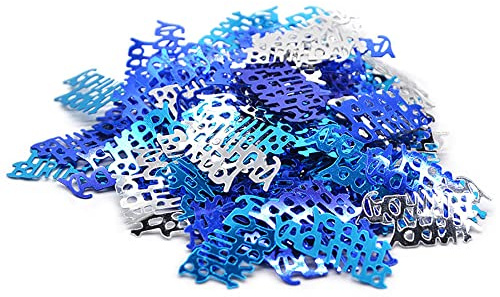 Hrovsur Happy Birthday Confetti - Table Sprinkling Scatter Decoration, Blue & Silver Party Supplies