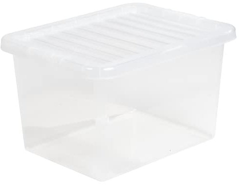 TENLITE PACK OF 2 Large Storage Box with Lid Strong Plastic Stackable Nestable Container Home Office Clear (25 Litre)