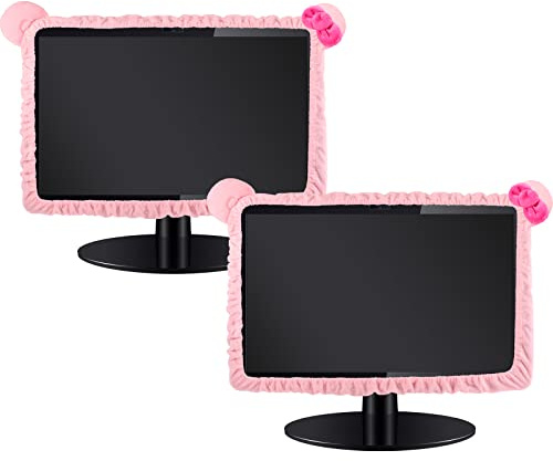 Remagr 2 Pcs Pink Computer Monitor Cover with Cat Ear, Furry Dust Cover
