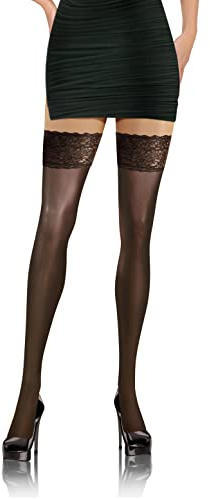 sesto senso Halterlose Strümpfe med Spitze 8 DEN Feinstrümpfe Dünn Damen, Svart - Svart, M/L