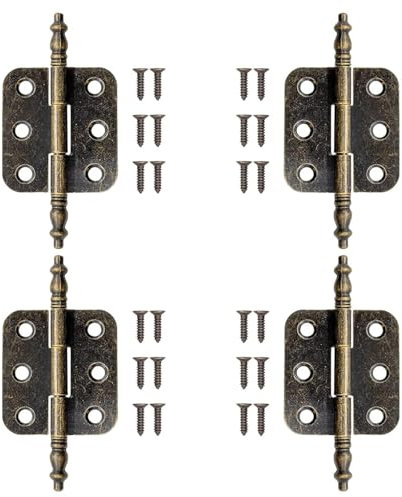 Rifrpha 4 PCS Mini Bisagras de Bronce Antiguo con 24 Tornillos Bisagras Decorativas de Caja Bisagra Antiguos de Hierro 70 * 35 mm Bisagras Antiguas para Armario, Muebles, Caja de Madera