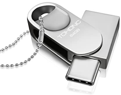 USB Stick 64GB, USB C Flash Laufwerk Mini Metall Memory Stick 2-in-1 OTG Speicherstick USB 2.0 Type C Flash Drive 64 Gbyte mit Schlüsselanhänger für PC, Mac, Laptop, TV, Auto, Typ-C Handy etc (Silber)