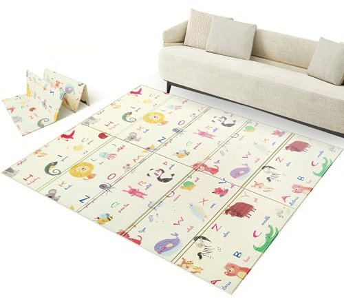 Baby Play Mat, Foldable Baby Playmat Reversible Waterproof Large Foam Soft Crawling Playmat Non Toxic Portable Floor Mat| Ideal for Bedroom, Nursery & Playroom 150x180cm