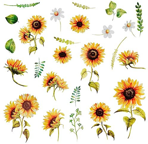 Vesaneae Sonnenblume Wandaufkleber, Wasserdichte Sonnenblume Wandtattoos, Abnehmbare Blume Wanddekoration, Dekorative Fenstersticker, Blumen-Dekor für Kühlschrank, Mülltonnen Aufkleber (98x32CM)