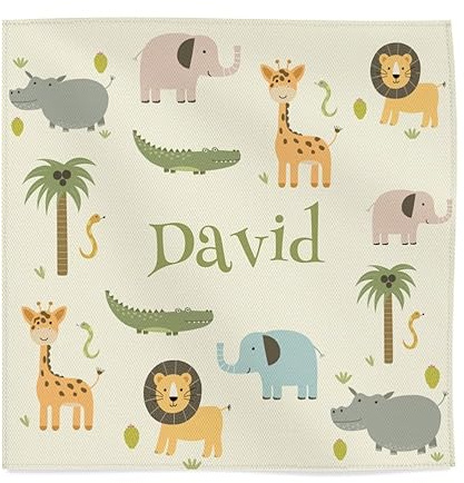 Wanapix | Servilleta de Tela Personalizada con Nombre | Servilleta Animales |Colegio/Guardería/Infantil/Primaria | Apto Lavadora | 45x45 cm | Animales Salvajes
