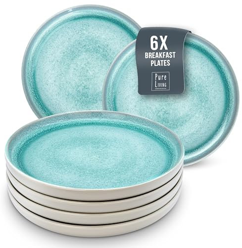 Set d'assiettes Ibiza - 6 pièces en grès, résistantes au lave-vaisselle et micro-ondes, parfait pour les gâteaux et les desserts