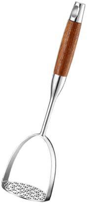 MUCKLILY Stainless Steel Potato Masher Wooden Handle Household Kitchen Tool for Beans Vegetables Baby Food Easy to Clean Space Saving for Outdoor Cooking