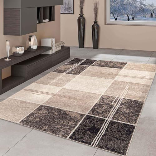 Taracarpet Moderner Kurzflor Designer-Teppich für Wohnzimmer Schlafzimmer und Kinderzimmer Kariert Vintage Braun 160x220cm