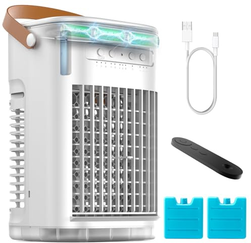 Portable Desktop Air Cooler w/Remote, Mini Evaporative Air Cooler, Rechargeable Built-in Battery, 7H Auto-off, 1.2L Water Tank & 2 Ice Packs, Personal Cooling Fan For TableHomeOffice/Outdoor