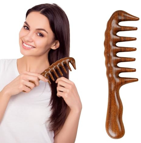Holzkamm, Hochwertige Holz Locken Kamm, Holzkamm Sandelholz Kamm Lockenkamm Naturlocken Kamm Grob Kein Statischer NatüRlicher Sandel fur Kopfpflege Massage(20cm)