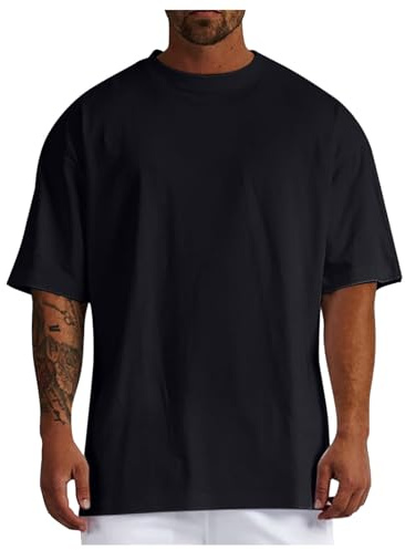 T-shirt pour homme oversize uni manches courtes col rond ample haut ample coupe large t-shirt basique vintage vêtements gym t-shirt loisirs homme coupe surdimensionnée sweat-shirt ample été