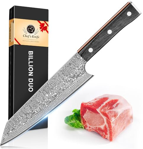 BILLION DUO Damascus Kiritsuke Chef Knife, 67 Layer Damascus Steel, 20 cm Sharp Blade, Kitchen Knives with Ergonomic Handle for Home Kitchen & Restaurant