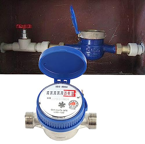 Water Meter Gauge, 1.5 Rated Copper 0-40℃ Water Meter 1/2 Inch Water Gauge Mechanical Water Meter 15mm 1/2 Inch for Households or Gardens.