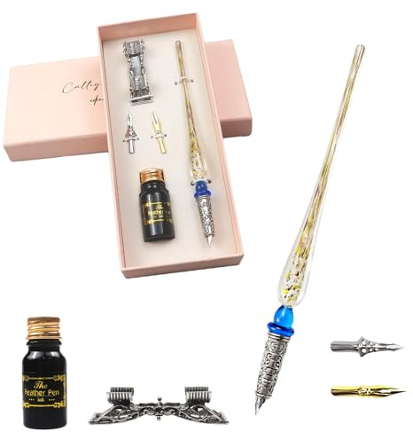 AOKUY Juego de bolígrafos de cristal hechos a mano con tinta y soporte, ideal para caligrafía, arte, escritura y regalo