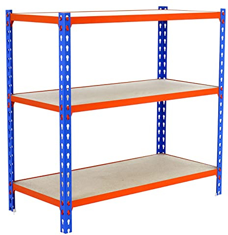 PROREGAL Étagère pour Charges Lourdes Small MULI | HxLxP 100x110x50cm | 3 étagères | par Niveau 200kg | Bleu-Orange | Etagère de Rangement, étagère de Cave, étagère d'atelier