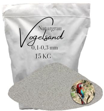 15kg Vogelsand 0,1-0,3 mm ohne Zusatzstoffe wie Anis und Grit grau keimfrei qualitativ hochwertig Bodengrund für Käfige