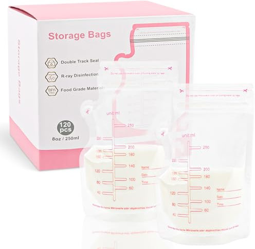 YARVPUV 120 Stück Muttermilchbeutel zum Einfrieren 250ml Aufbewahrungsbeutel Auslaufsicheres Design mit Doppelverschluss BPA-frei Vorsterilisiert Ideal für Aufbewahrung Einfrieren und Auftauen