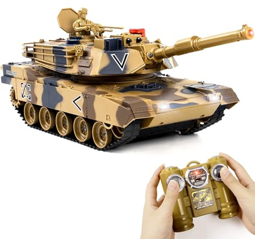 Supdex 1/24 RC Tank, Remote Control US M1A2 Abrams Army Model Tank with Sound Effects, Lights and Smoke, 2.4G Military Model Toy for Kids, Perfect Birthday for Boys 6+ Years Old