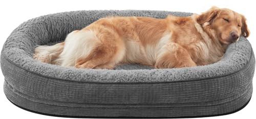 JOEJOY Orthopedic Dog Beds Large Sized Dog, XL Egg-Crate Memory Foam Pet Couch Bed with Bolster Sides, Waterproof Lining, Removable Washable Cover & Non-Slip Bottom, Grey
