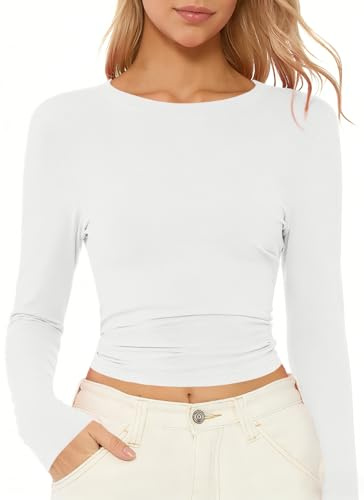 Women's Long Sleeve T-Shirt Slim Fit Soft Plain Crew Neck Tee | Stretchy Comfort Going Out Layering Everyday Casual Wear Office Y2K Looks Fall Winter Top