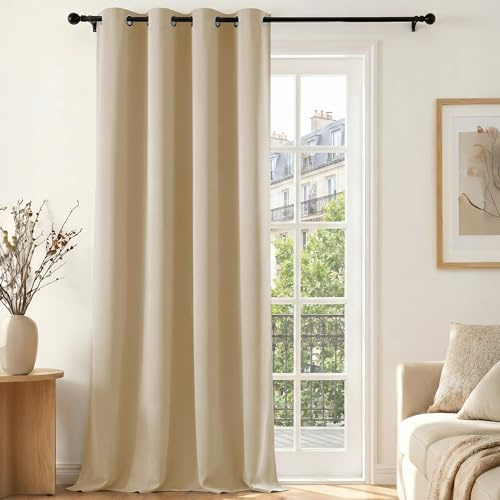Deconovo Tenda Oscurante per Interni con Occhielli, 1 Pannello 140x210 cm, Tenda Termica Isolante per Camera da Letto e Soggiorno, Drappeggio Morbido ed Elegante, Beige Sabbia