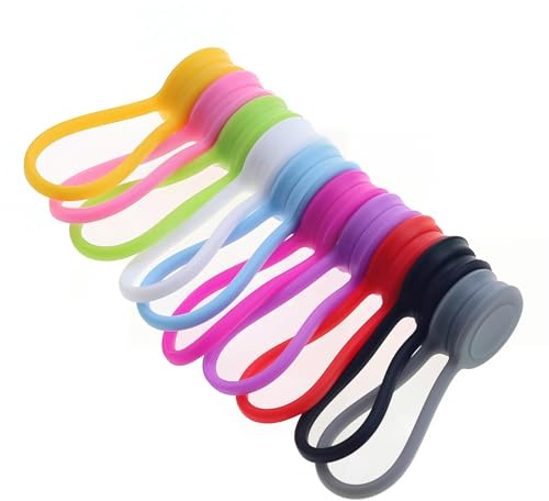 10 Pièces Organisateur de Câbles Magnétique en Silicone Souple, Enrouleur Electrique Réutilisable pour Rangement Cable Chargeur, Attache Serflex Blanc Multicolore pour Bureau Maison et Voyage