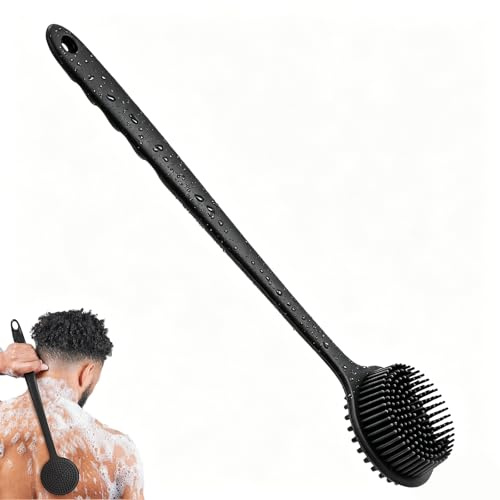Motswedi Spazzola Schiena Doccia, con Manico Lungo, Spazzola Corpo, Resistente alla Muffa, Spugna Silicone Corpo, Massaggio, Spugna per Schiena Doccia per Pelle Sensibile, Donna Uomo Nero
