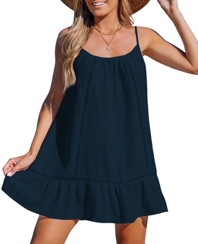 Rayson Vestido Casual Mujer Verano Corto Sin Mangas con Volantes y Detalles Calados Vestido de Playa Cover Up Bikini