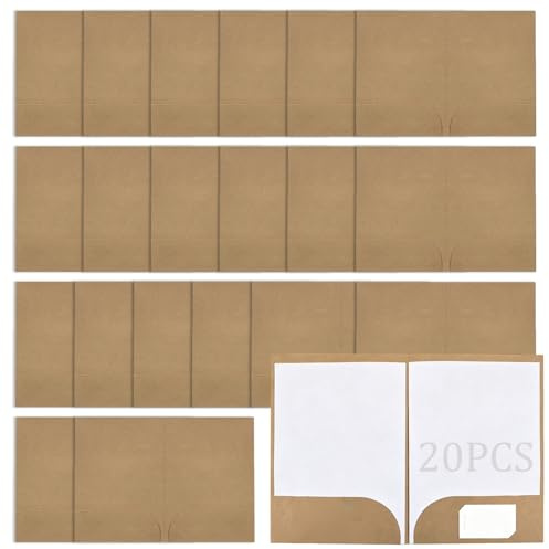 TENGWA 20 Piezas Carpetas de Papel Kraft A4 Carpeta de Archivos A4 Subcarpetas Cartulina con Ranura para Tarjetas de Visita y Doble Bolsillo para Documentos Reuniones e Informes