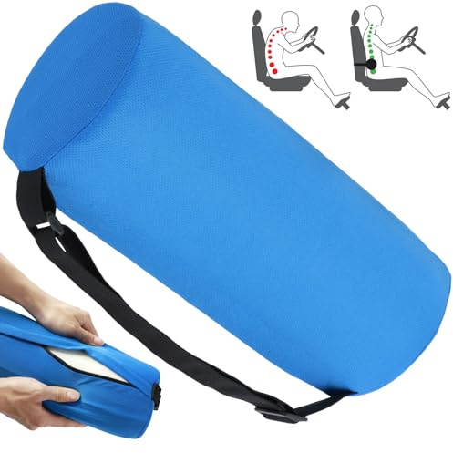 Lumbar Roll Pillow for Lower Back, 11 Inch Memory Foam Roll Pillow (Blue) | Cylindrical Lumbar Support Cushion, Removable Washable Cover, Adjustable Elastic Strap, Ergonomic for Chair Office Car & Sofa