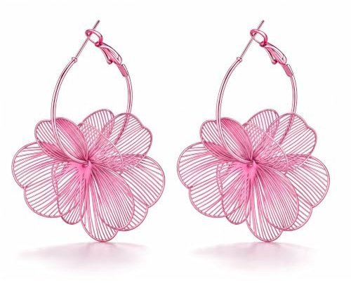 Cuxawamiyo Rosa blomörhängen, stora hängande örhängen för kvinnor, bohemiska droppformade örhängen för bröllop, fest och vardag
