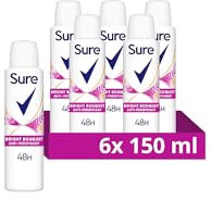 Sure Women Bright Bouquet Deodorant Body Spray Antiperspirant with a strawberry, apricot & vanilla fragrance and 48 hour sweat and odour protection 150 ml, Pack of 6