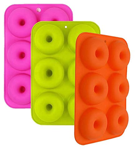 XLKJ 3 Pièces Moule à Beignets avec 6 Cavités Moules à Donuts en Silicone Antiadhésif Moules en Forme de Donut