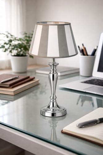 Lampenschirm-rund-konische-Form-grau-weiß- gestreift Ø 30 cm Landhaus-vintage-Stil